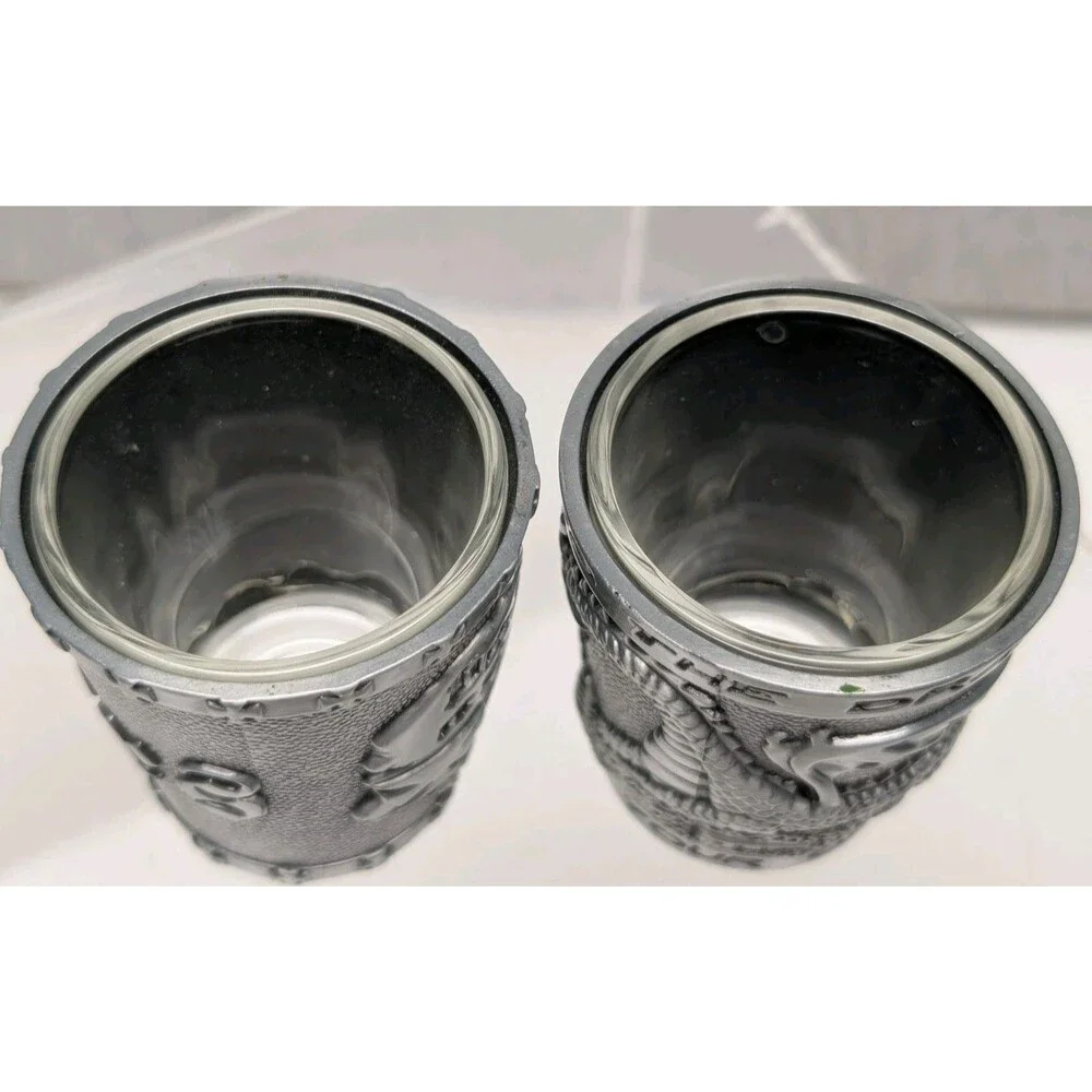 2 Metal Shot Glass Dragon SKULL REAPER Mythical